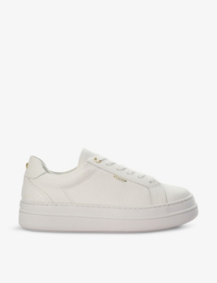 Dune Womens White-leather Eastern Logo-embossed Flatform Leather Low-top Trainers In White-leather
