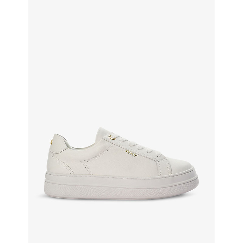 Shop Dune Women's White-leather Eastern Logo-embossed Flatform Leather Low-top Trainers