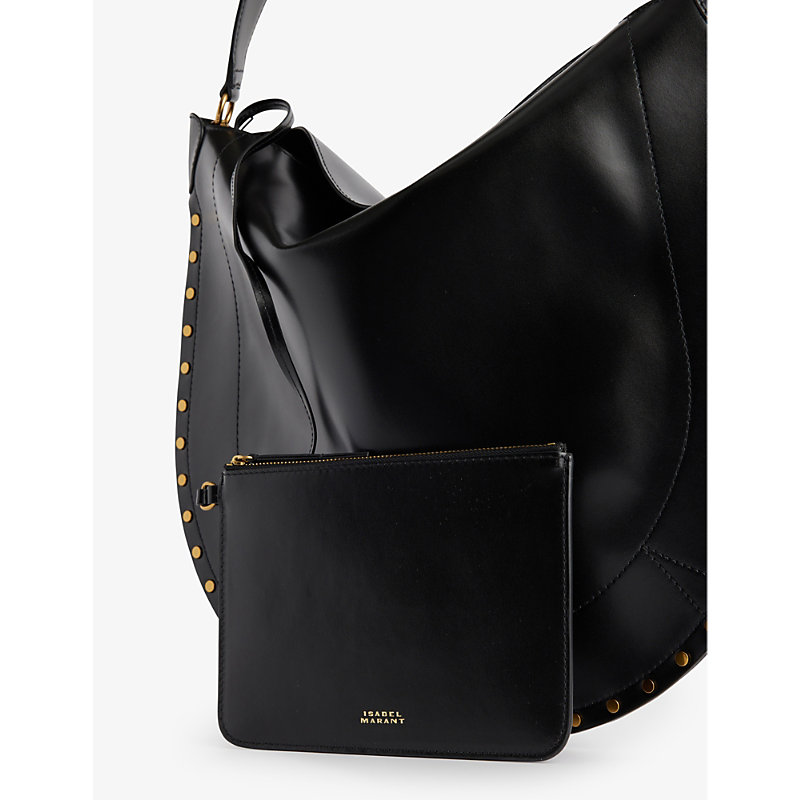 Shop Isabel Marant Womens Black Oskan Hobo Leather Shoulder Bag