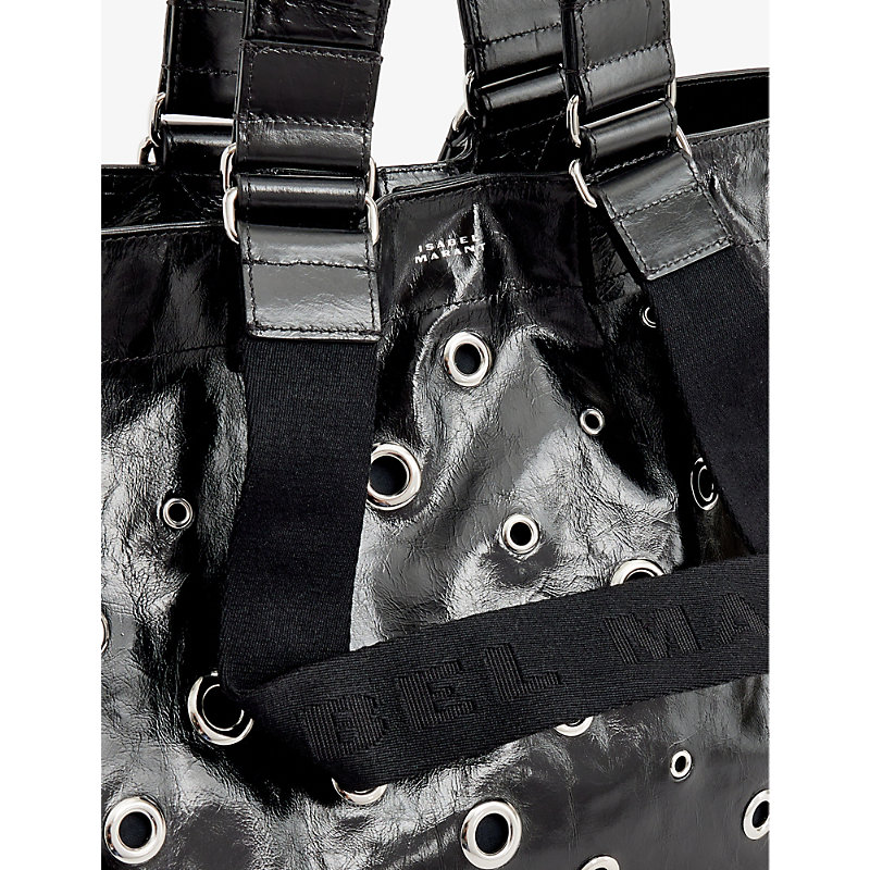 Shop Isabel Marant Wardy Patent-leather Tote Bag In Black