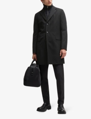 BOSS: Quilted-panel slim-fit wool-blend coat
