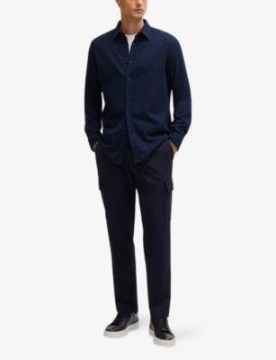 BOSS: Spread-collar soft-texture cotton shirt