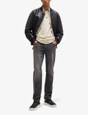 BOSS: Branded-tongue leather high-top trainers