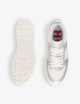 HUGO BOSS WOMENS HUGO BRANDED METALLIC-PANEL FAUX-LEATHER LOW-TOP TRAINERS 