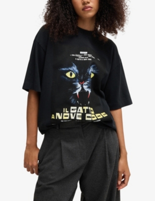 HUGO: Crewneck graphic-print cotton-jersey T-shirt
