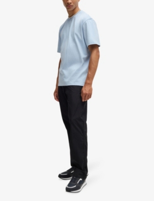 Hugo Boss Mixed-material Trainers With Branded Accents In Dark Blue