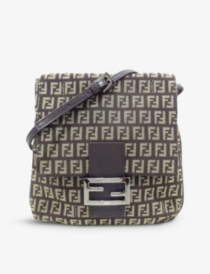 Shop Reselfridges Pre-loved Fendi Zucchino Canvas Cross-body Bag In Brown