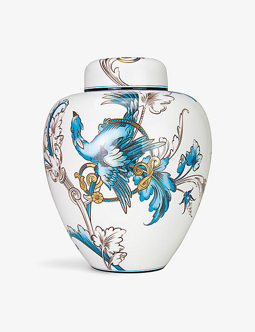 WEDGWOOD: Florentine hand-painted bone-china vase 25cm