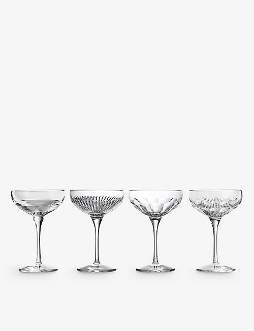 WATERFORD: Mixology mixed large coupe crystal glasses 280ml set of four