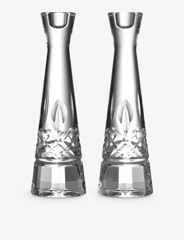Lismore round crystal-glass candle sticks 25cm set of two