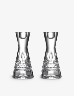 WATERFORD: Lismore round crystal-glass candlesticks 15cm set of two