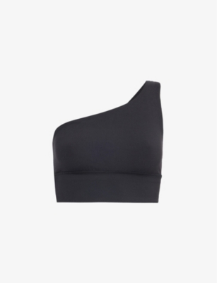 Shop Lululemon Women's Black Align Asymmetric-shoulder Stretch-woven Bra