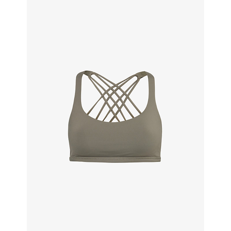 Shop Lululemon Free To Be Wild Stretch-woven Sports Bra In Army Green