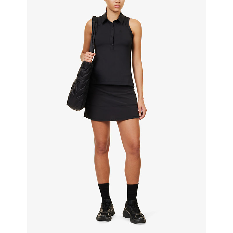 Shop Lululemon Women's Black Sleeveless Polo-collar Stretch-recycled Nylon Top