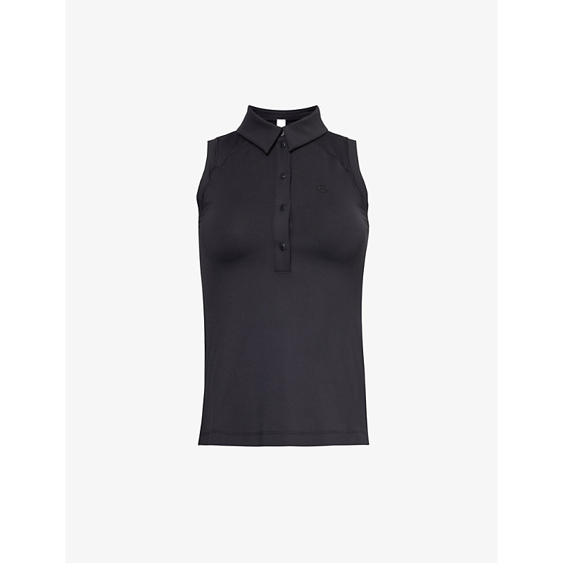 Shop Lululemon Women's Black Sleeveless Polo-collar Stretch-recycled Nylon Top