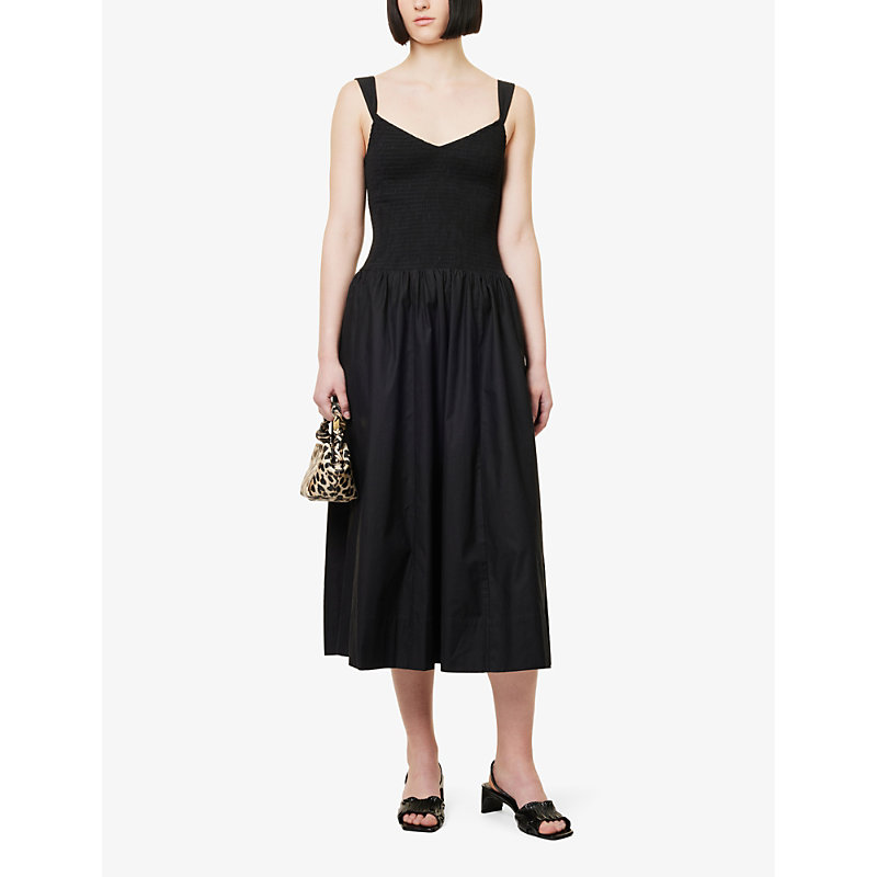 Shop Reformation Women's Black Sariah Stretch-organic Cotton Midi Dress
