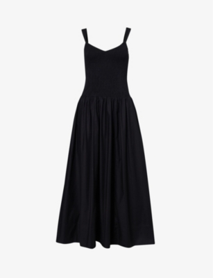 Shop Reformation Womens Black Sariah Stretch-organic Cotton Midi Dress