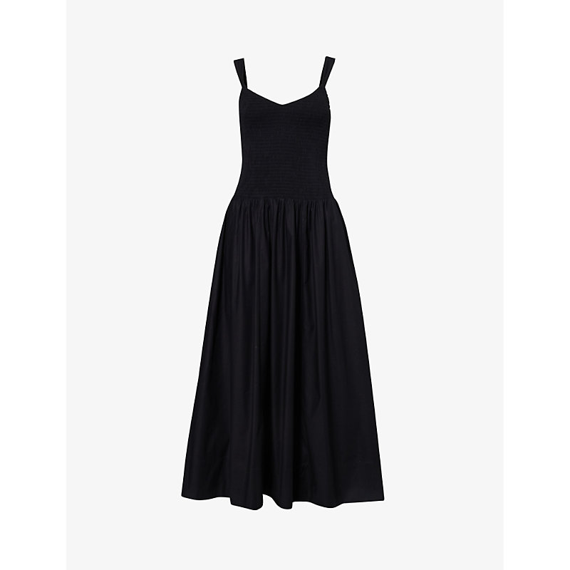 Shop Reformation Sariah Stretch-organic Cotton Midi Dress In Black