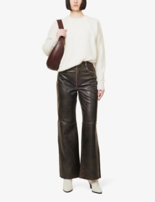 Shop Reformation Women's Pit Stop Veda Mid-rise Wide-leg Leather Trousers