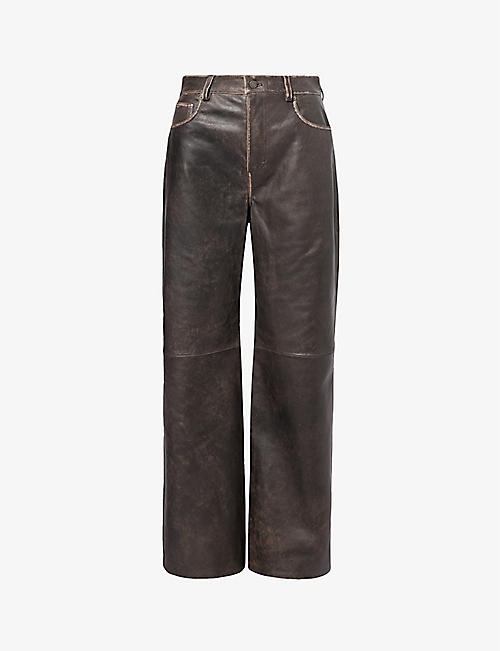 REFORMATION: Veda mid-rise wide-leg leather trousers