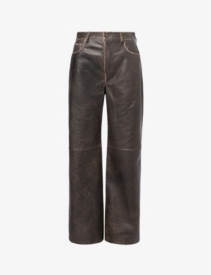 Shop Reformation Women's Pit Stop Veda Mid-rise Wide-leg Leather Trousers