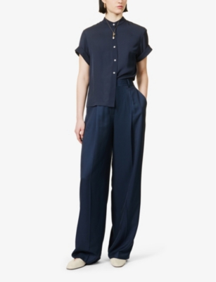 Shop Theory Women's Nocturne Navy Pleated-back Relaxed-fit Silk Shirt