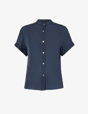 Shop Theory Women's Nocturne Navy Pleated-back Relaxed-fit Silk Shirt