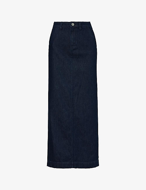 THEORY: A-line high-waisted denim maxi skirt
