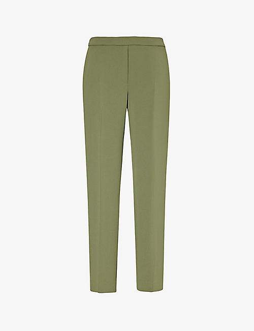 THEORY: Pressed-crease tapered-leg mid-rise crepe trousers