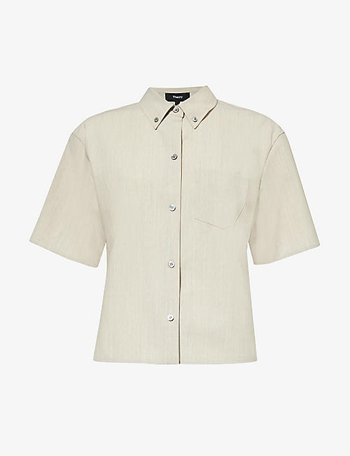 THEORY: Patch-pocket relaxed-fit stretch-wool shirt