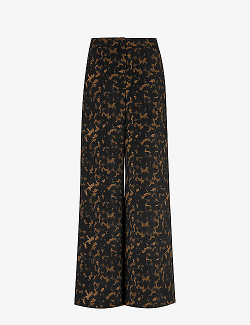 THEORY: Abstract-print wide-leg high-rise stretch-woven trousers