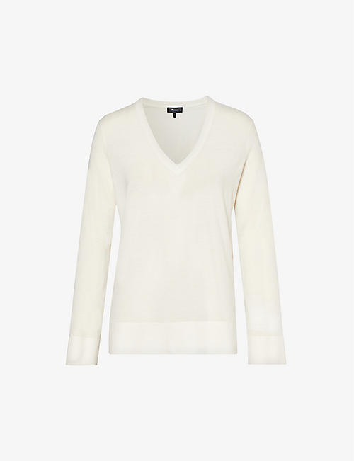 THEORY: V-neck relaxed-fit wool, recycled-nylon and recycled-elastane jumper