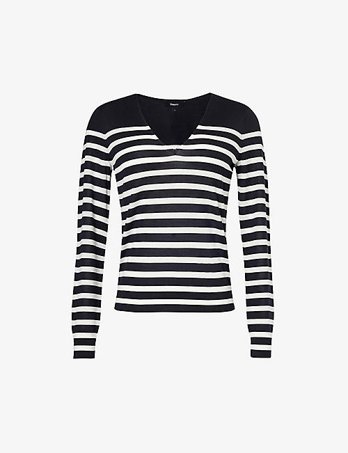 THEORY: Stripe-pattern wool-blend knit jumper