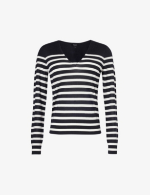 Shop Theory Womens Navy/new Ivory Stripe-pattern Wool-blend Knit Jumper