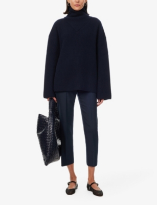 Shop Theory Pressed-crease Tapered-leg High-rise Cropped Trousers In Nocturne Navy