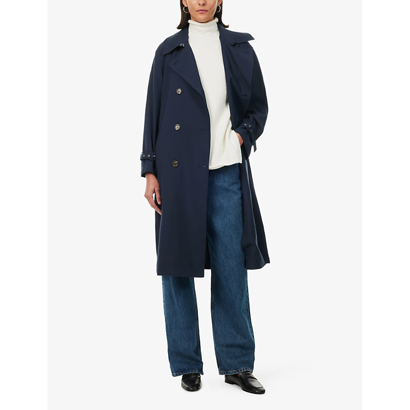Shop Theory Women's Nocturne Navy Storm-flap Double-breasted Recycled-polyester Blend Trench Coat