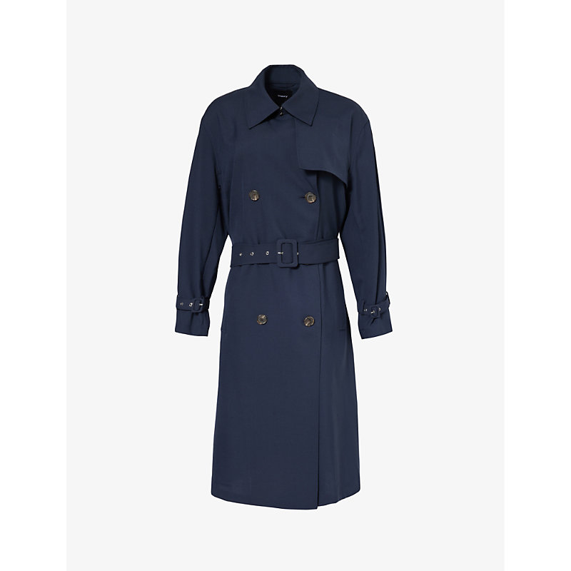 Shop Theory Women's Nocturne Navy Storm-flap Double-breasted Recycled-polyester Blend Trench Coat