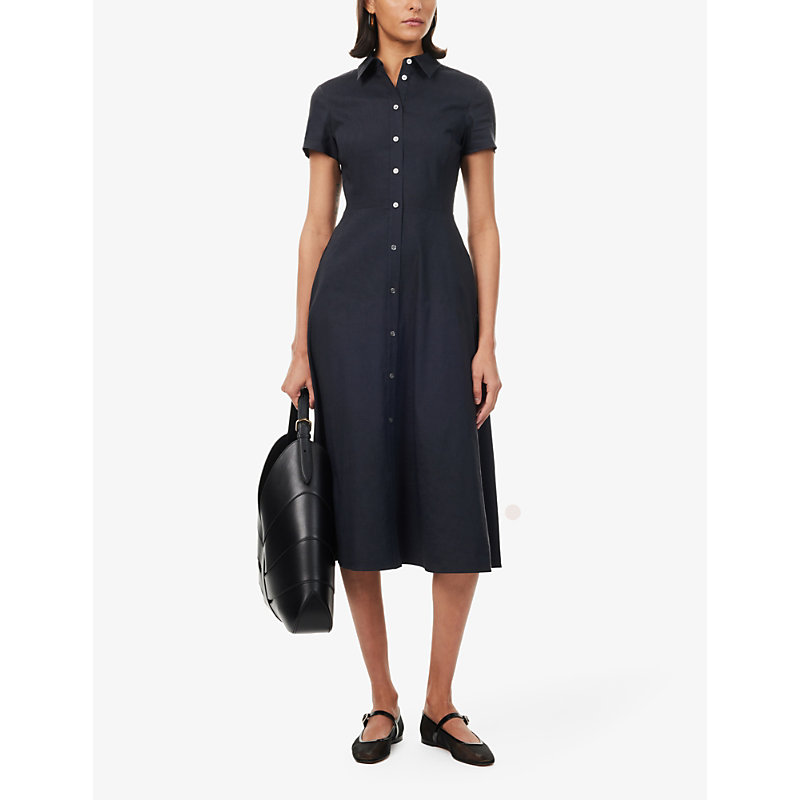 Shop Theory Womens Concord A-line Collared Stretch Linen-blend Midi Dress