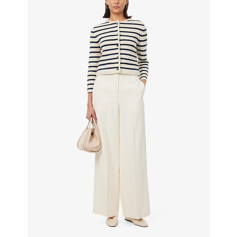 Shop Theory Stripe-pattern Cotton-knit Jacket In Cream/bright Navy
