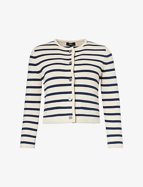 THEORY: Stripe-pattern cotton-knit jacket