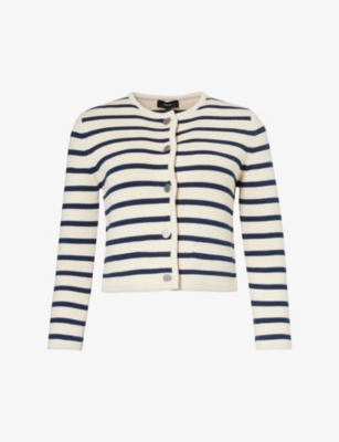 Shop Theory Women's Cream/bright Navy Stripe-pattern Cotton-knit Jacket