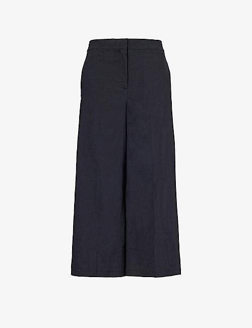 THEORY: Wide-leg mid-rise cropped linen-blend cropped trousers