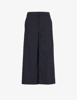 Shop Theory Wide-leg Mid-rise Cropped Linen-blend Cropped Trousers In Concord