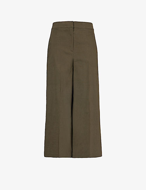 THEORY: Wide-leg mid-rise cropped linen-blend cropped trousers
