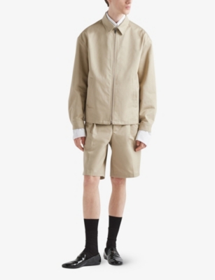 Shop Prada Brand-patch Regular-fit Cotton Jacket In Neutral