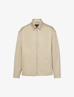 Shop Prada Brand-patch Regular-fit Cotton Jacket In Neutral