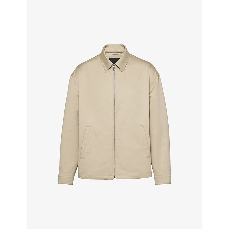 Shop Prada Brand-patch Regular-fit Cotton Jacket In Neutral