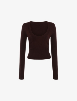 HOUSE OF CB HOUSE OF CB WOMEN'S CHOCOLATE RAQUEL SCOOP-NECK KNITTED TOP