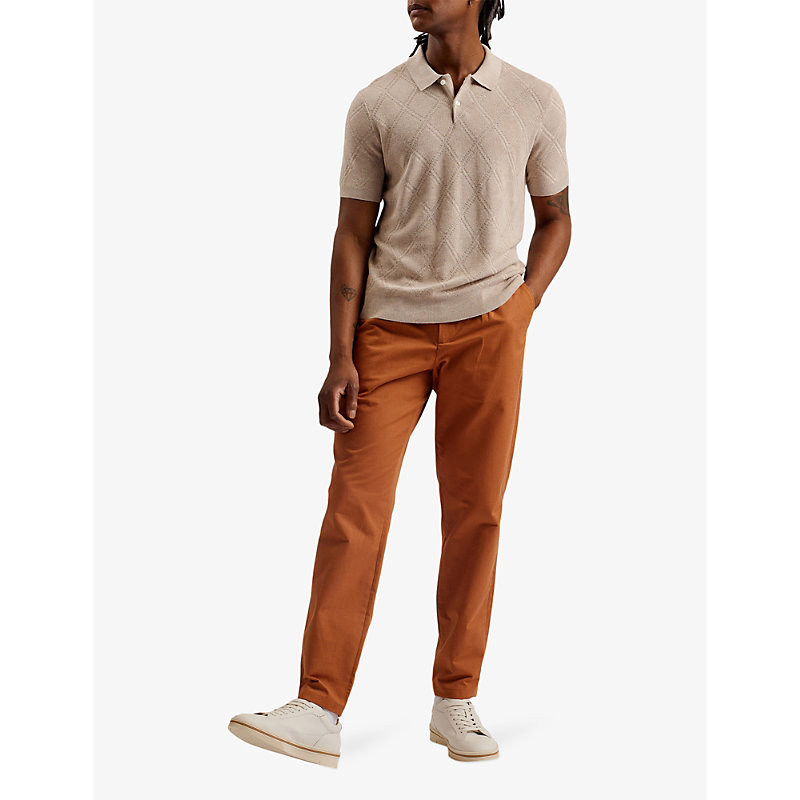 Shop Ted Baker Men's Brown Holmer Regular-fit Tapered-leg Cotton-blend Trousers