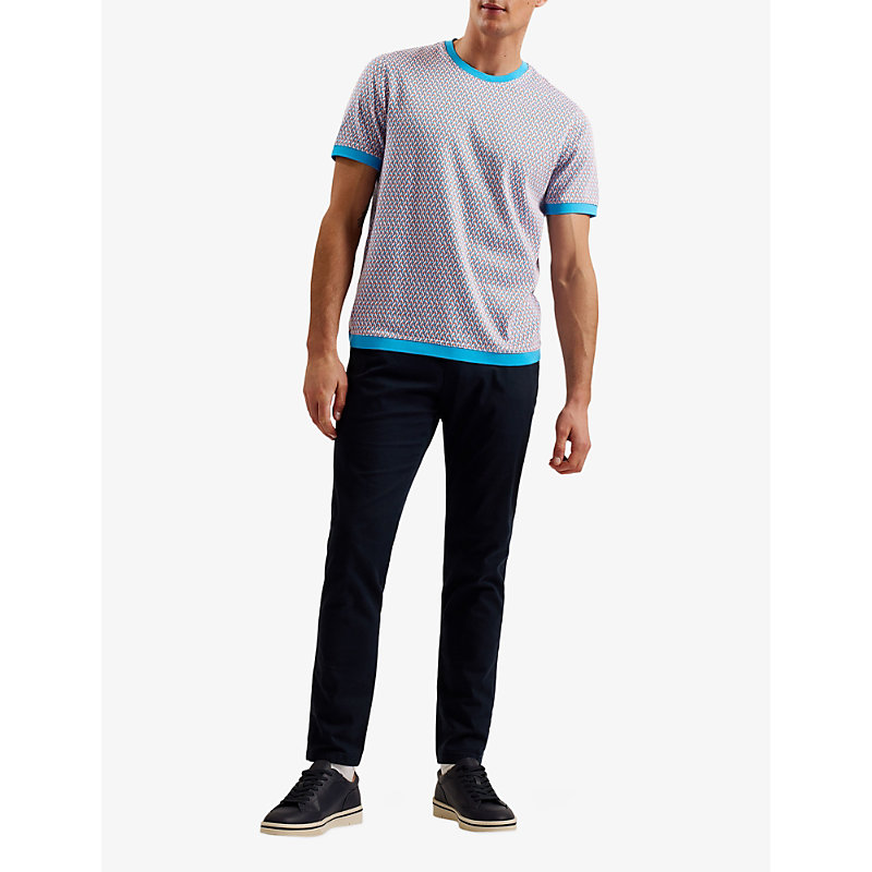 Shop Ted Baker Men's Brt-blue Finity Geometric-jacquard Cotton T-shirt
